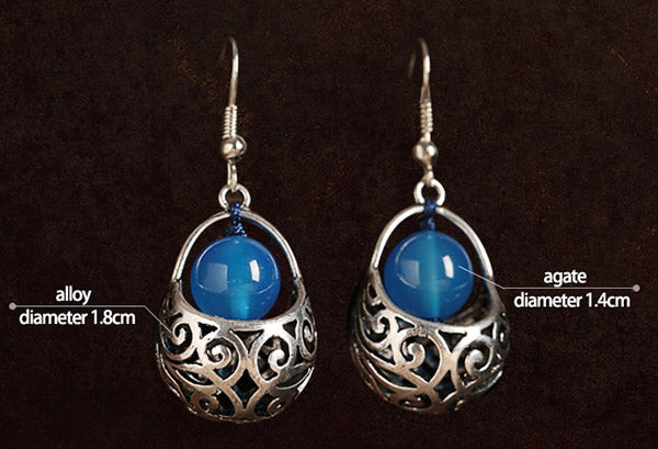 Pierced Clip On Blue Agate Dangle Drop Earrings