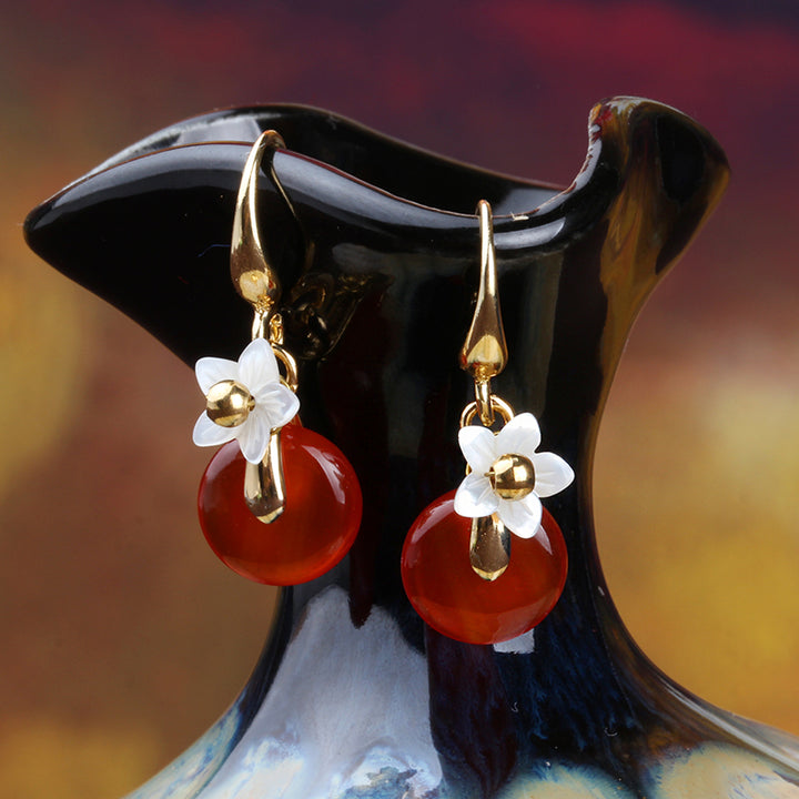 Red Agate Drop Dangle Handmade Earrings