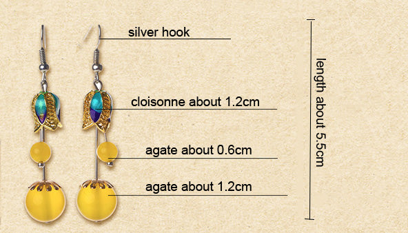 Yellow Agate Dangle Drop Non Pierced Earrings