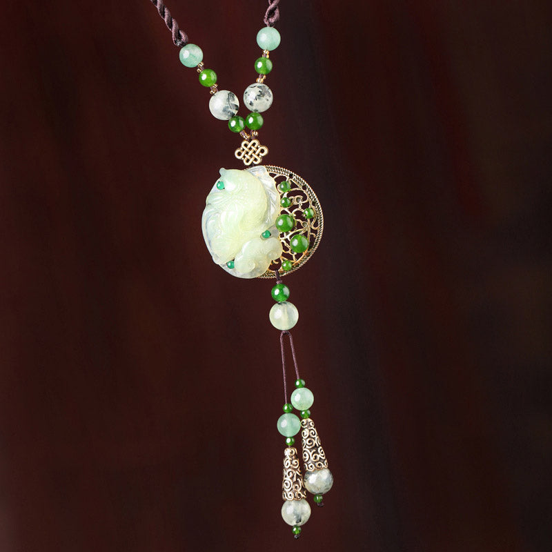 Handmade Jade Lucky Buckle Pendant Necklace