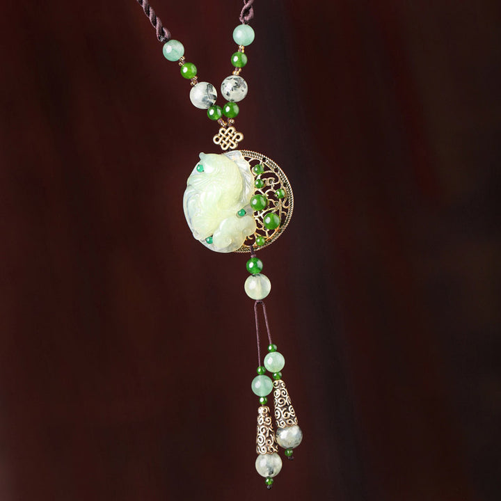 Handmade Jade Lucky Buckle Pendant Necklace