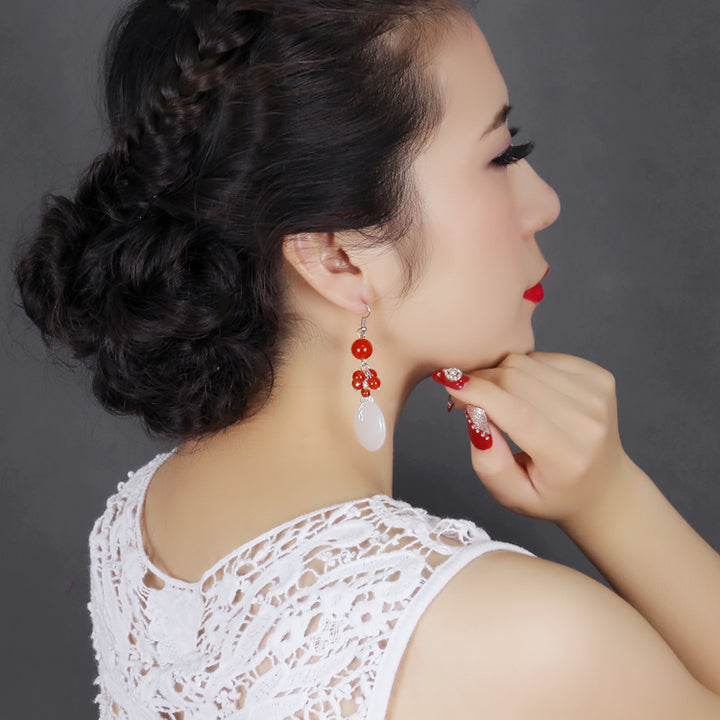 Non Pierced Clip On Dangle Jade Earrings