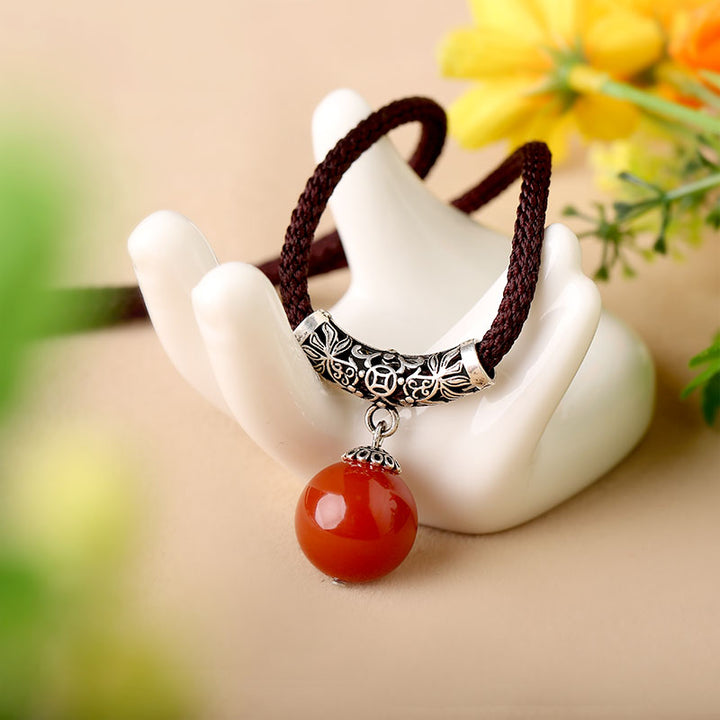 Handmade Red Green Agate Pendant Silver Necklace