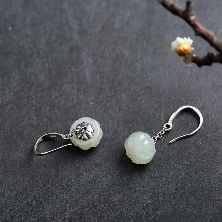 White Jade Silver Dangle Drop Earrings