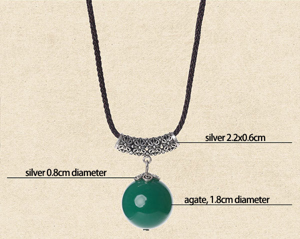 Handmade Red Green Agate Pendant Silver Necklace