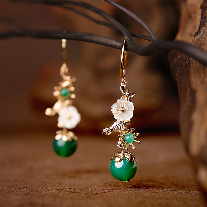 Green Agate Dangle Drop Non Pierced Earrings
