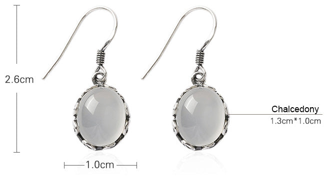 White Chalcedony Drop Dangle Silver Earrings