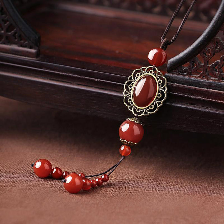 Handmade Red Agate Beads Pendant Necklace