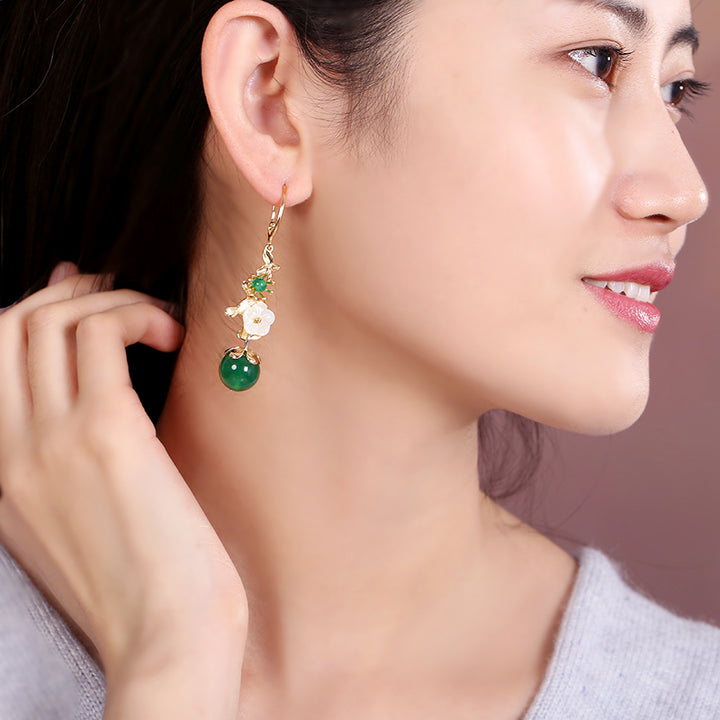 Green Agate Dangle Drop Non Pierced Earrings