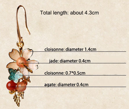 Drop Dangle Jade Petals Pierced Clip On Earrings