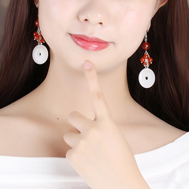 Non Pierced Clip On Dangle Jade Earrings
