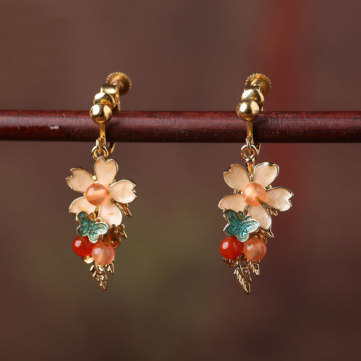 Drop Dangle Jade Petals Pierced Clip On Earrings