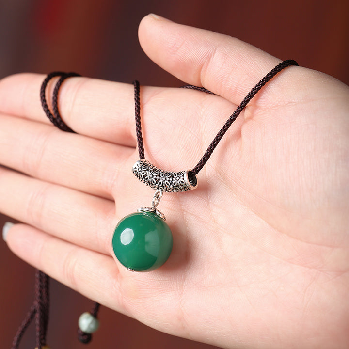 Handmade Red Green Agate Pendant Silver Necklace