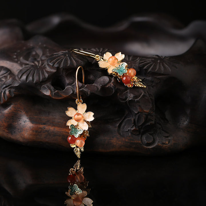 Drop Dangle Jade Petals Pierced Clip On Earrings