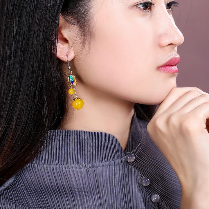 Yellow Agate Dangle Drop Non Pierced Earrings