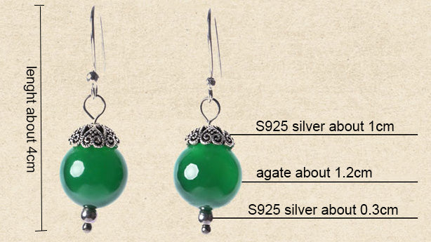 Green Agate Dangle Drop Hook Non Pierced Earrings