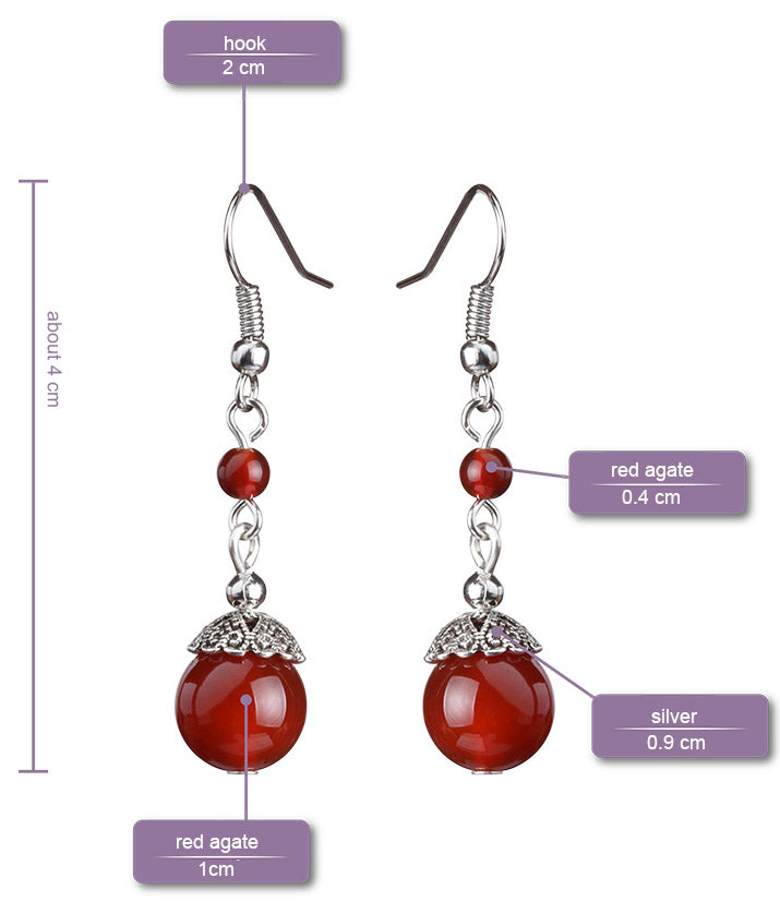 Hook Clip On Non Pierced Drop Dangle Agate Earrings