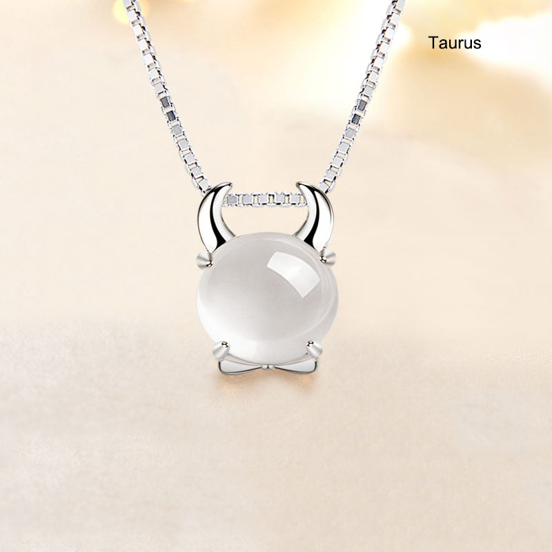 12 Constellation Zodiac Silver Crystal Pendant Necklace
