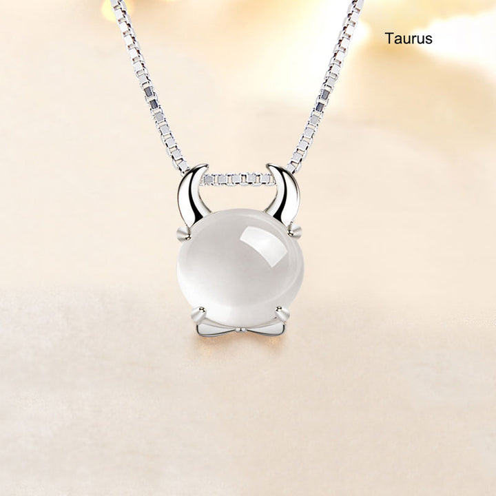 12 Constellation Zodiac Silver Crystal Pendant Necklace