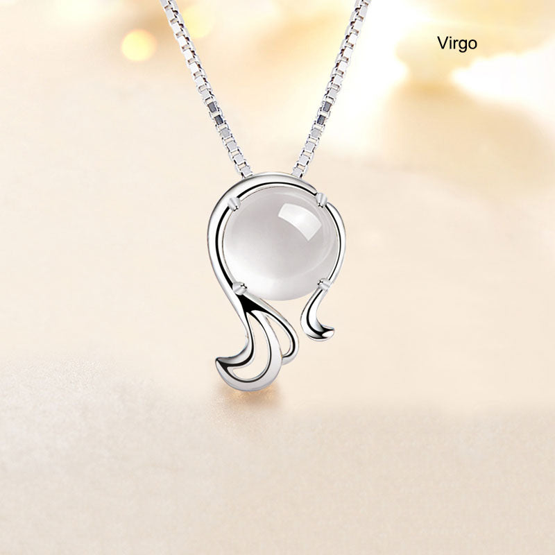 12 Constellation Zodiac Silver Crystal Pendant Necklace