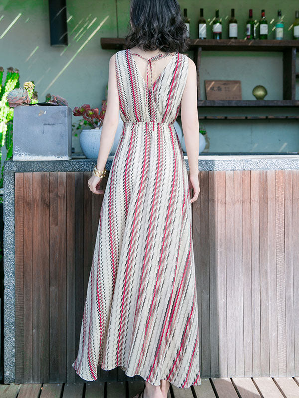 Wrap Front Maxi Beach Dress in Stripe
