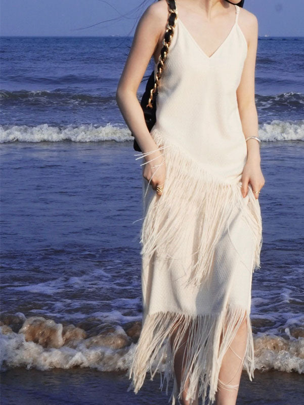 White Tassels Slip Beach Dress