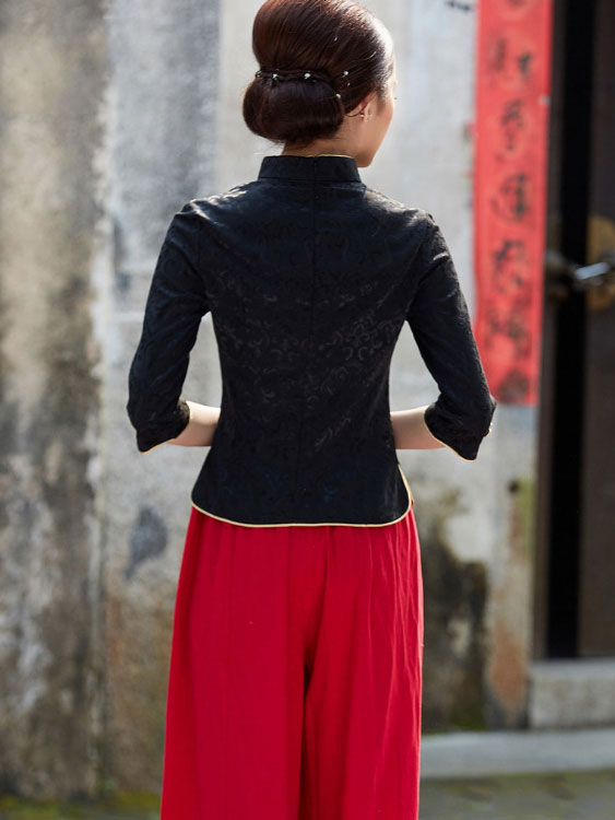 White Black Jacquard Qipao / Cheongsam Top Blouse