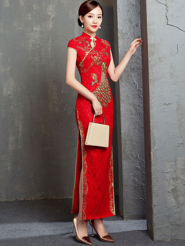 red phoenix dress Red Phoenix Embroidered Bridal o Di Vietnamese Wedding Dress
