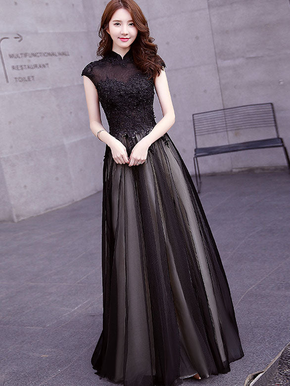 Sunset Black Floor-Length Tulle Qipao / Cheongsam Evening Dress