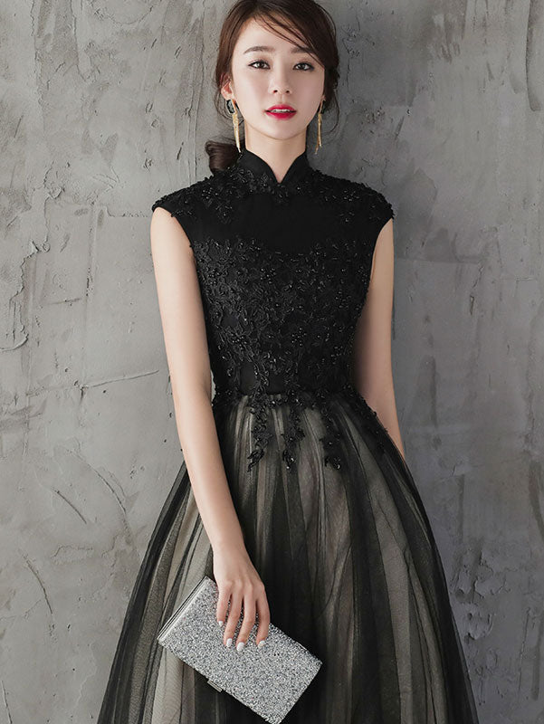 Sunset Black Floor-Length Tulle Qipao / Cheongsam Evening Dress