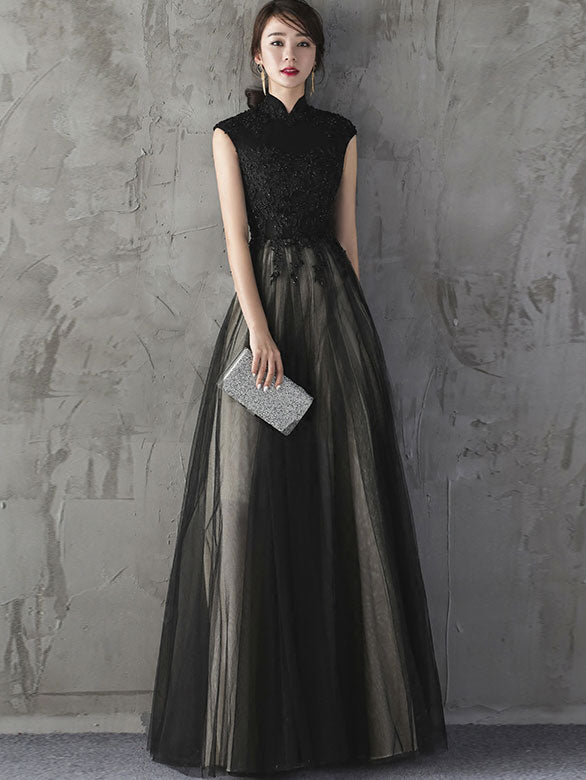 Sunset Black Floor-Length Tulle Qipao / Cheongsam Evening Dress