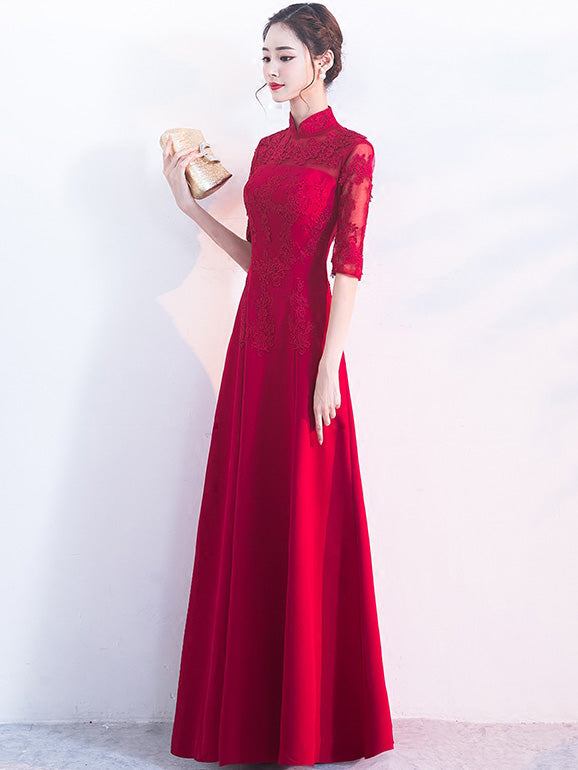 Wine Red A-Line Maxi Qipao /Cheongsam Evening Dress - IMALLURE XL Wine Red A-Line Maxi Qipao /Cheongsam Evening Dress - IMALLURE XL