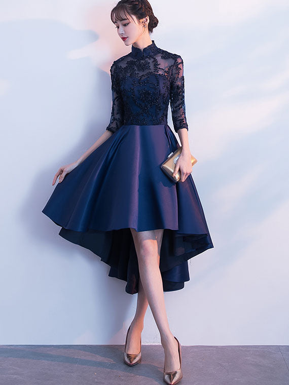 Red Blue High Low Hem Qipao / Cheongsam Party Dress