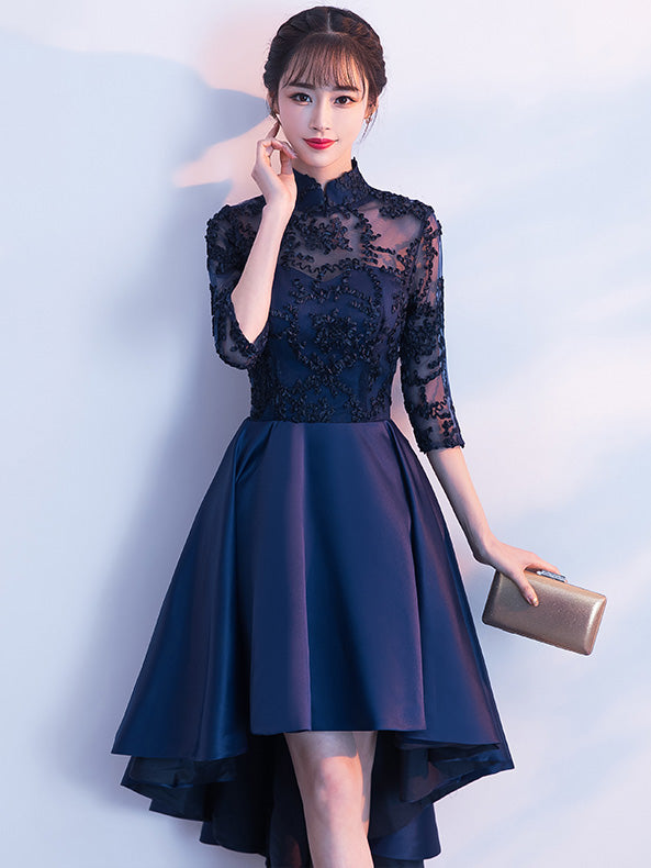 Red Blue High Low Hem Qipao / Cheongsam Party Dress