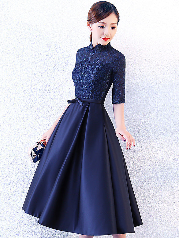 Blue Red A-Line Qipao / Cheongsam Evening Dress