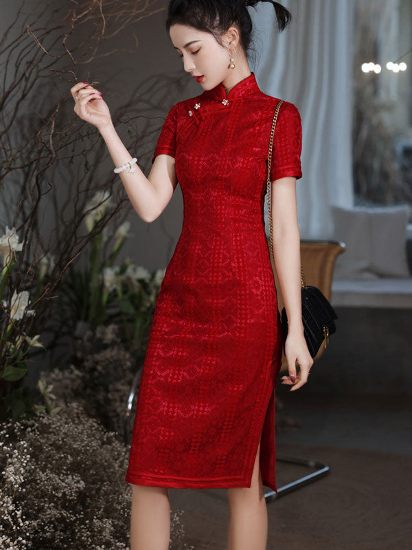 2021 Beige Lace Modern Cheongsam Qi Pao Dress