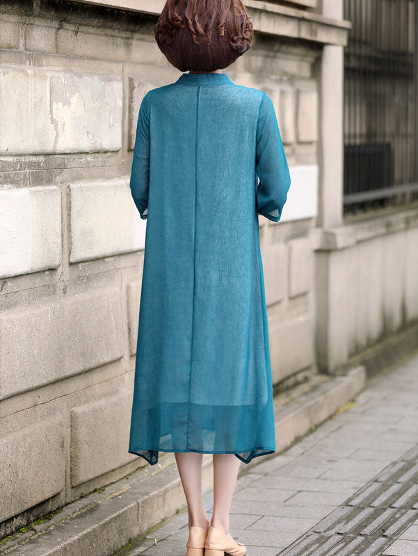 Pink Blue Mothers Embroidered Chiffon Cheongsam Qi Pao Dress