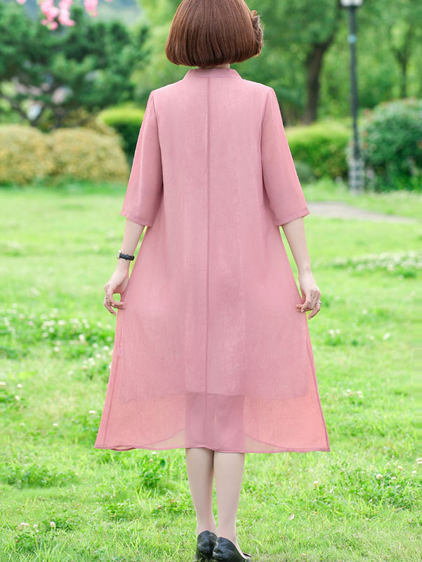 Pink Blue Mothers Embroidered Chiffon Cheongsam Qi Pao Dress