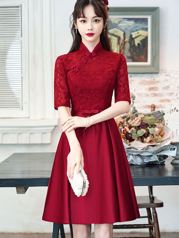 burgundy chinese dress A-line Wedding Qipao, A-line Wedding red Cheongsam, Chinese dress Burgundy / S