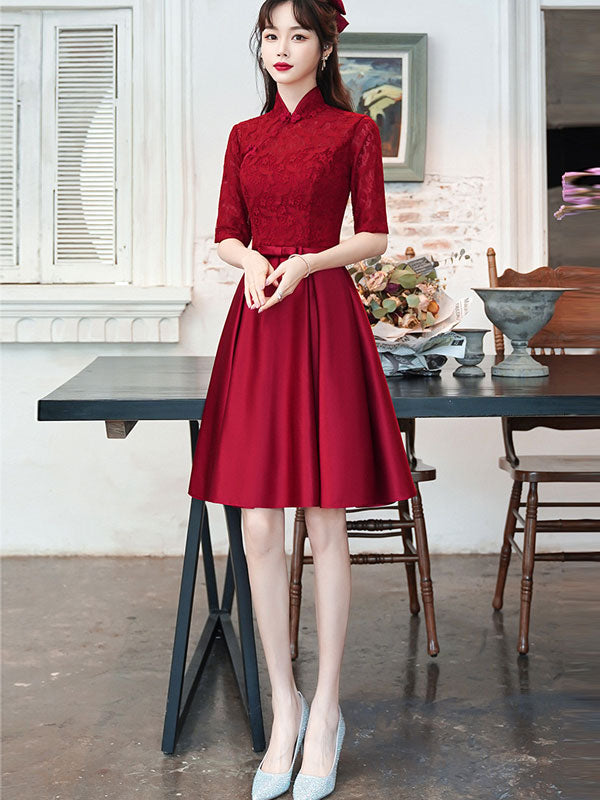 2022 Burgundy A-line Wdding Qi Pao Cheongsam Dress