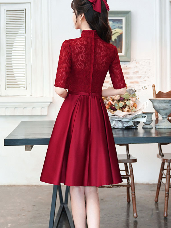 2022 Burgundy A-line Wdding Qi Pao Cheongsam Dress