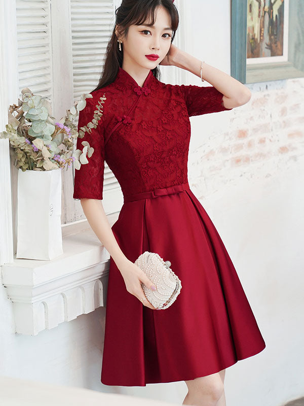 2022 Burgundy A-line Wdding Qi Pao Cheongsam Dress