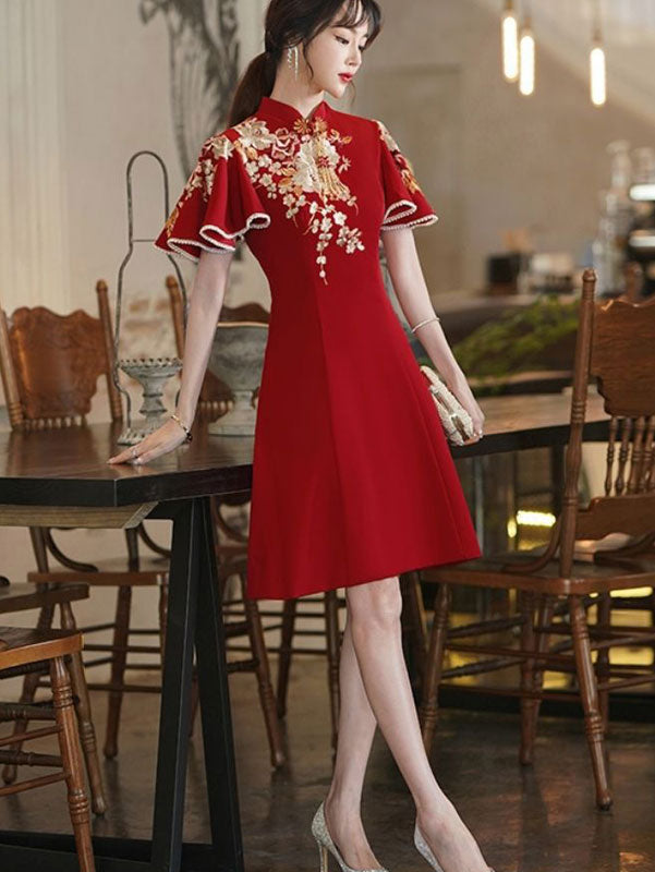 Flutter Sleeve A-line Wedding Cheongsam Qi Pao Dress