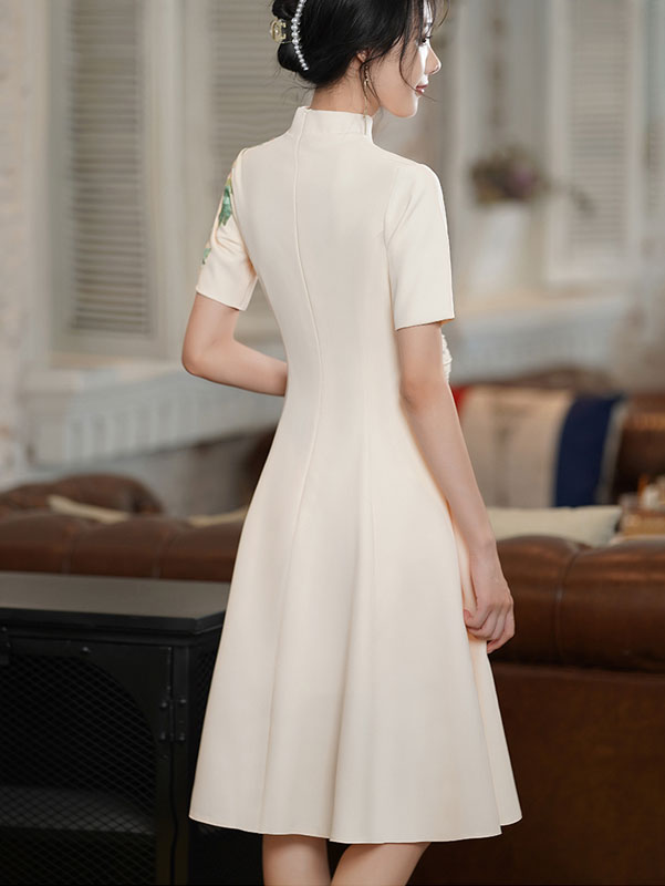 Ivory Appliques Mid Fit & Flare Cheongsam Qipao Dress