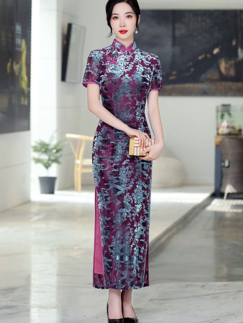 Vietnamese Ao Dai Dress Elegant Purple Floral Print Cheongsam Qipao For  Women, Plus Size, Chinese Tradition, Slim Fit Perfect For Weddings And  Ethnic Dresses Online In 2022 From Renshenguo, $31.58