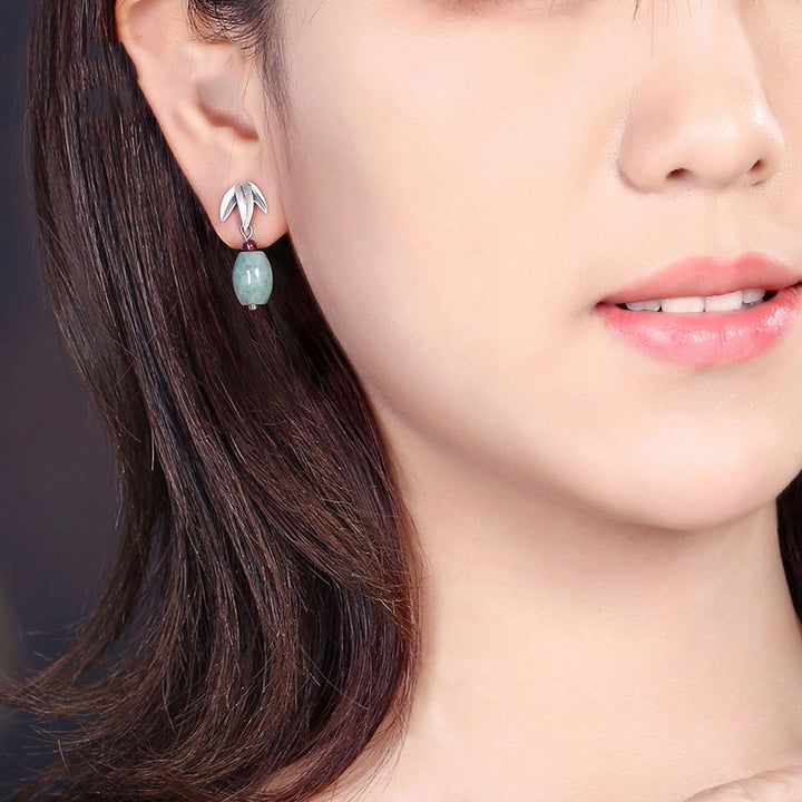 Jade Silver Drop Dangle Pierced Earrings