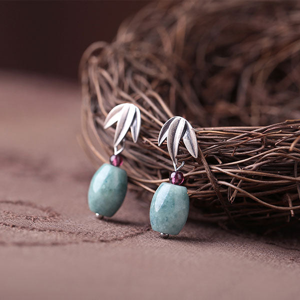 Jade Silver Drop Dangle Pierced Earrings