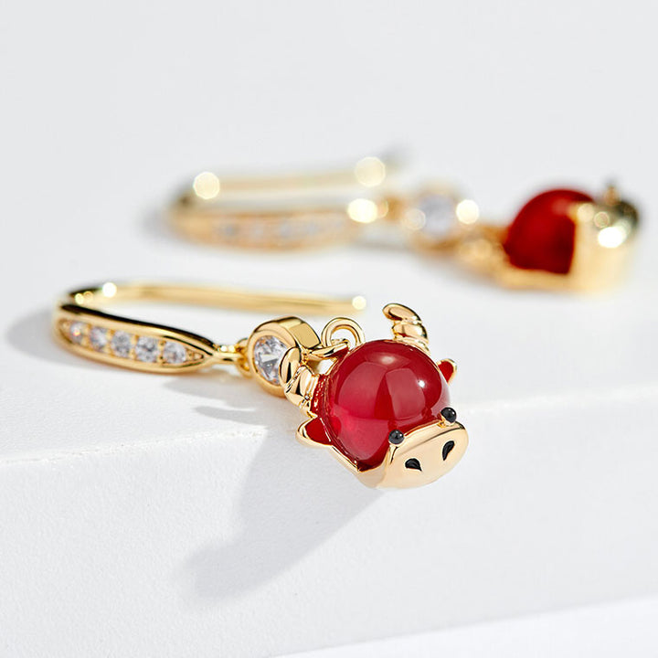 Ox Year Zircon Zodiac Animals Drop Dangle Earrings
