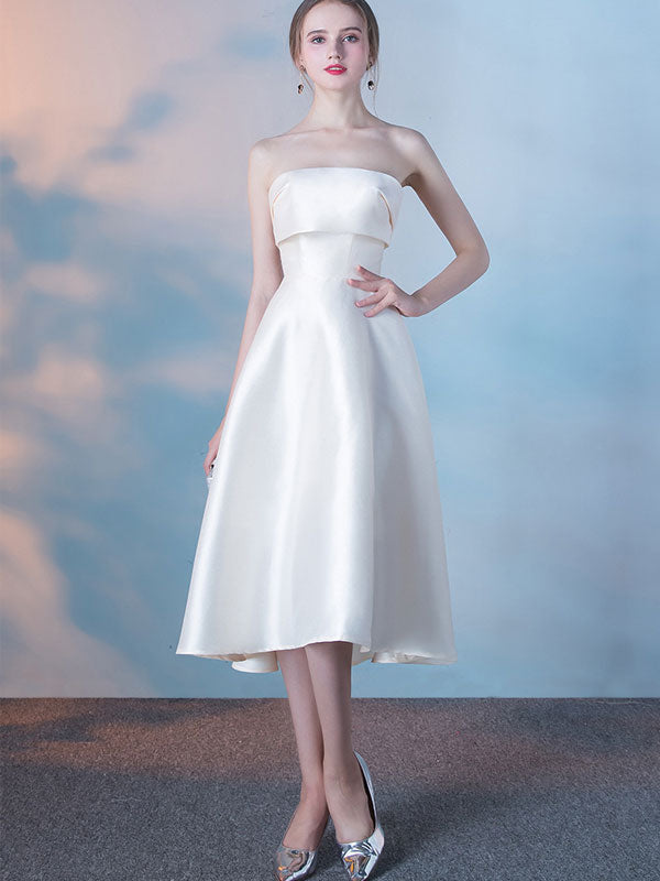 Bandeau Fit & Flare Prom Evening Dress - IMALLURE S / White Bandeau Fit & Flare Prom Evening Dress - IMALLURE S / White
