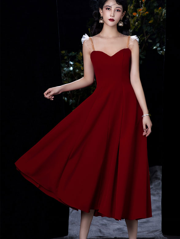 Red Illusion Mesh Sweetheart Neck Fit & Flare Party Dress - IMALLURE XXL Red Illusion Mesh Sweetheart Neck Fit & Flare Party Dress - IMALLURE XXL